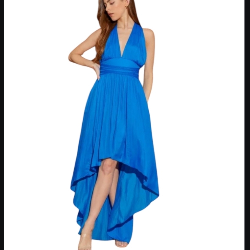 Mustard Seed Self Strap Detailed High Low Dress Maldive Blue Size L‎ Large NWT